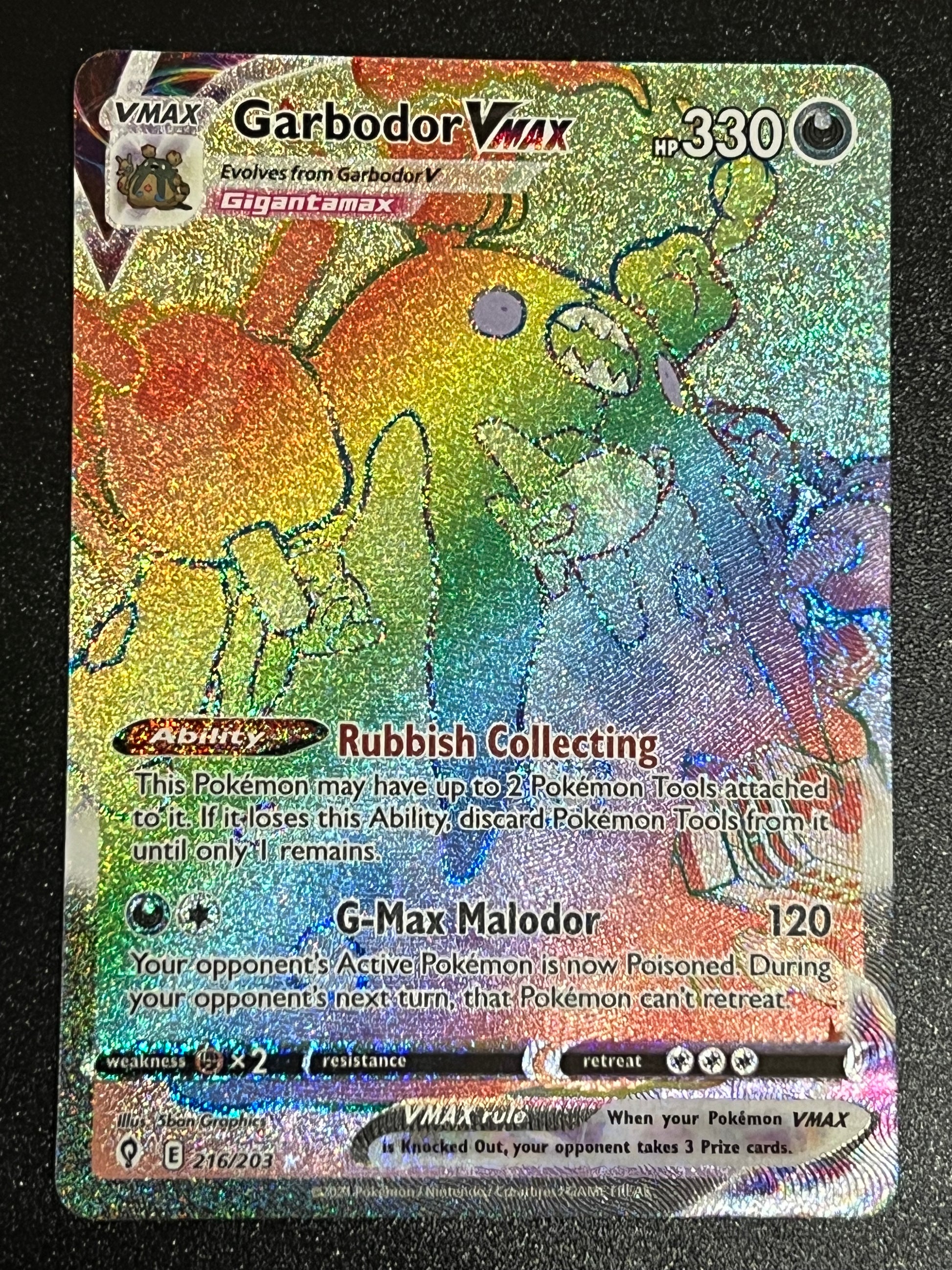 216/203 Garbodor VMax - Evolving Skies Rainbow Secret Rare Jarvvos 216/203 Garbodor VMax - Evolving Skies Rainbow Secret Rare Jarvvos
