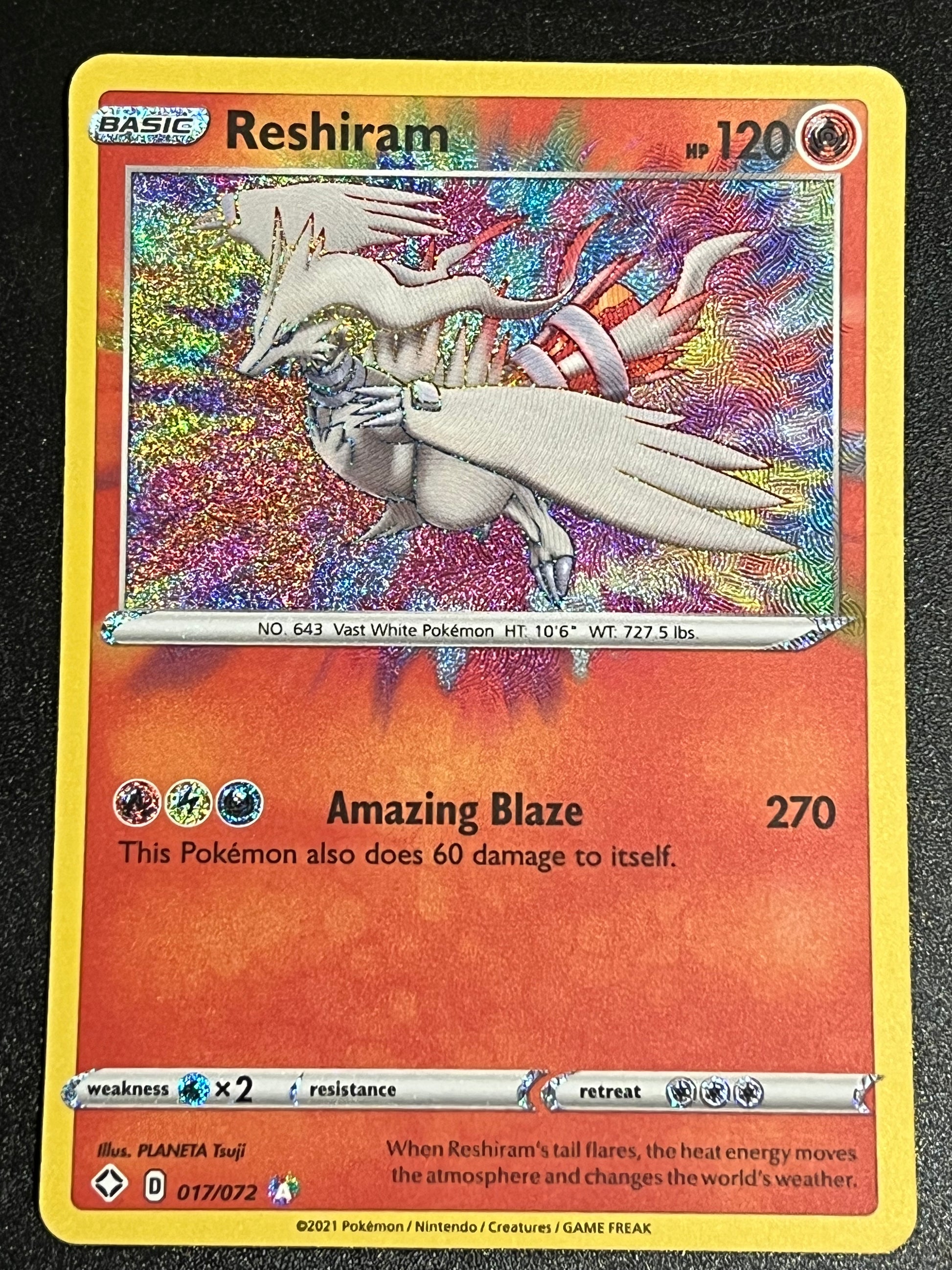 amazing rare pokemon cards shining fates 017/072 Reshiram